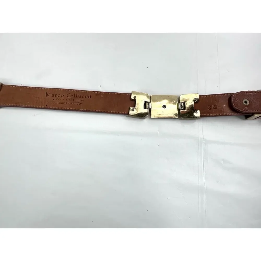 Marco Colluccii Brown Leather Greek Glam Western Cowgirl Gold Hardware Size 32
